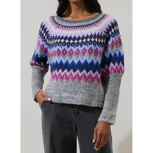 NEW SUGARLIPS fair isle crewneck sweater in grey multi